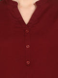 BLOCKS OF INDIA Cotton Solid Color Top for Women - Maroon