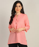 BLOCKS OF INDIA Cotton Hand Printed Short Kurti for Women Short Pink Gad