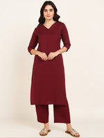 BLOCKS OF INDIA Women Solid Kurta With Trouser (Maroon)