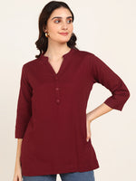 BLOCKS OF INDIA Cotton Solid Color Top for Women - Maroon