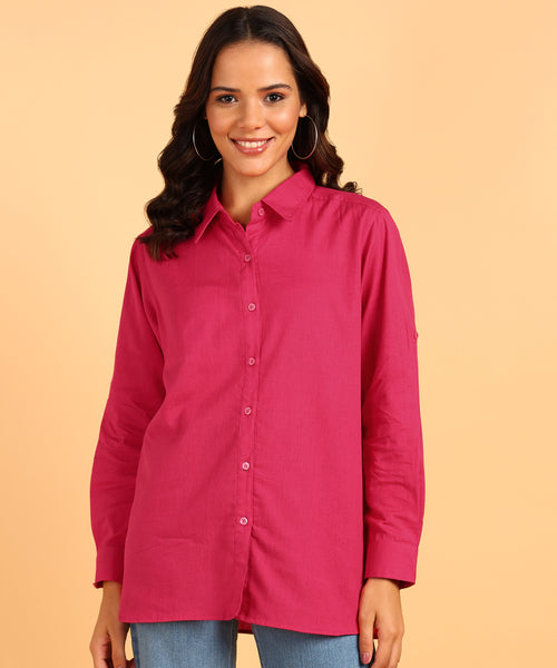 Blocks Of India Women Solid Color Casual Shirt - Hot Pink