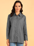 Blocks Of India Women Solid Color Casual Shirt - Grey