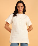 BLOCKS OF INDIA Cotton Solid Color Top for Women - Natural White