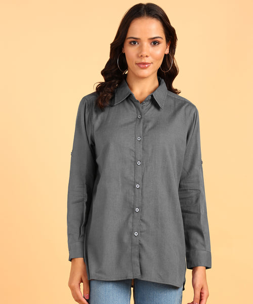 Blocks Of India Women Solid Color Casual Shirt - Grey