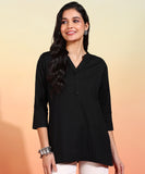 BLOCKS OF INDIA Cotton Hand Solid Color Kurti for Women - Black