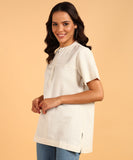 BLOCKS OF INDIA Cotton Solid Color Top for Women - Natural White