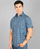 BLOCKS OF INDIA Cotton Hand Block Print Half Sleeves Summer Shirt for Men (Blue Eye)