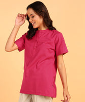 BLOCKS OF INDIA Cotton Solid Color Top for Women - Hot Pink