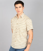 BLOCKS OF INDIA Cotton Hand Block Print Half Sleeves Summer Shirt for Men Yellow Buti