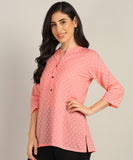 BLOCKS OF INDIA Cotton Hand Printed Short Kurti for Women Short Pink Gad