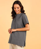 BLOCKS OF INDIA Cotton Solid Color Top for Women - Grey