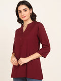 BLOCKS OF INDIA Cotton Solid Color Top for Women - Maroon