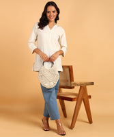 BLOCKS OF INDIA Cotton Hand Solid Color Kurti for Women - Natural White