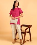 BLOCKS OF INDIA Cotton Solid Color Top for Women - Hot Pink