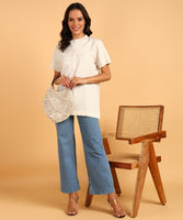 BLOCKS OF INDIA Cotton Solid Color Top for Women - Natural White