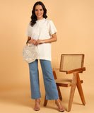 BLOCKS OF INDIA Cotton Solid Color Top for Women - Natural White