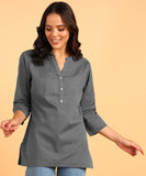 BLOCKS OF INDIA Cotton Hand Solid Color Kurti for Women - Grey