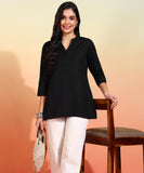 BLOCKS OF INDIA Cotton Hand Solid Color Kurti for Women - Black