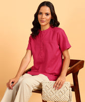 BLOCKS OF INDIA Cotton Solid Color Top for Women - Hot Pink