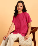 BLOCKS OF INDIA Cotton Solid Color Top for Women - Hot Pink