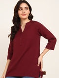 BLOCKS OF INDIA Cotton Solid Color Top for Women - Maroon