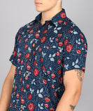 BLOCKS OF INDIA Cotton Hand Block Print Half Sleeves Summer Shirt for Men Blue Red Flower