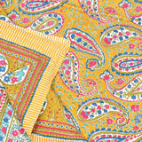 BLOCKS OF INDIA Hand Block Printed Cotton King Size Quilt (Yellow GAD Paisley)