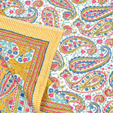 BLOCKS OF INDIA Hand Block Printed Cotton King Size Quilt (Yellow GAD Paisley)