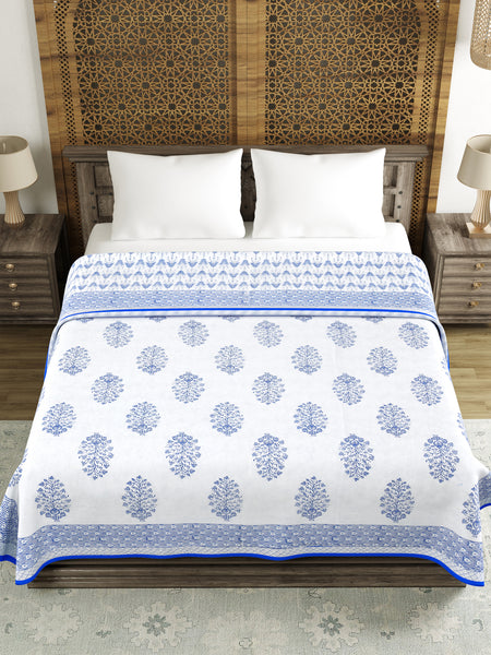 Cotton Dohar / Blanket King Bed Size Hand Block Printed (Blue Buta New)