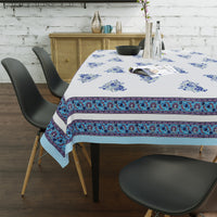 PURE COTTON RAJASTHANI HAND BLOCK PRINT SIX SEATER TABLE CLOTH (BLUE PAISLEY)