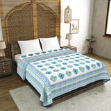 BLOCKS OF INDIA Hand Block Printed 100% Cotton Dohar King Size Reversible (Blue Rose)