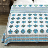 BLOCKS OF INDIA Hand Block Printed 100% Cotton Dohar King Size Reversible (Blue Rose)