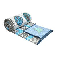 BLOCKS OF INDIA Hand Block Printed 100% Cotton Dohar King Size Reversible (Blue Rose)