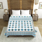 BLOCKS OF INDIA Hand Block Printed 100% Cotton Dohar King Size Reversible (Blue Rose)