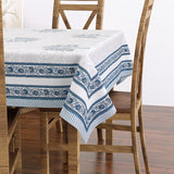 PURE COTTON RAJASTHANI HAND BLOCK PRINT SIX SEATER TABLE CLOTH (BLUE TREE)