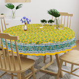 BLOCKS OF INDIA Cotton Hand Block Printed 180 Cm Round Table Cloth (Blue Yellow)