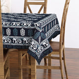 PURE COTTON RAJASTHANI HAND BLOCK PRINT SIX SEATER TABLE CLOTH ( Grey Elephant)