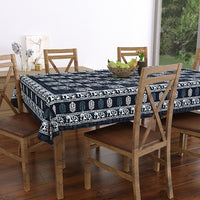 PURE COTTON RAJASTHANI HAND BLOCK PRINT SIX SEATER TABLE CLOTH ( Grey Elephant)