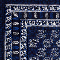 PURE COTTON RAJASTHANI HAND BLOCK PRINT SIX SEATER TABLE CLOTH (Blue Elephant)