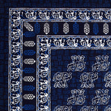 PURE COTTON RAJASTHANI HAND BLOCK PRINT SIX SEATER TABLE CLOTH (Blue Elephant)