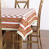 Pure Cotton Table Cloth Rajasthani Hand Block Printed (ORANGE RED BUTI)