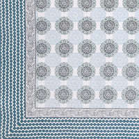 Pure Cotton Table Cloth Rajasthani Hand Block Printed (GREY CIRCLE)