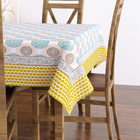 Pure Cotton Table Cloth Rajasthani Hand Block Printed (YELLOW GREEN CIRCLE)