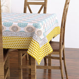 Pure Cotton Table Cloth Rajasthani Hand Block Printed (YELLOW GREEN CIRCLE)