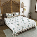 BLOCKS OF INDIA Hand Block Printed Cotton Super King Size Bedsheet(270 x 270) (Color 10)