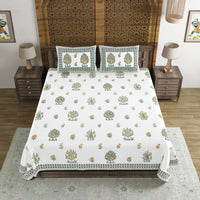 BLOCKS OF INDIA Hand Block Printed Cotton Super King Size Bedsheet(270 x 270) (Color 11)