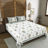 BLOCKS OF INDIA Hand Block Printed Cotton Super King Size Bedsheet(270 x 270) (Color 11)