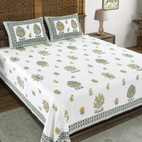 BLOCKS OF INDIA Hand Block Printed Cotton Super King Size Bedsheet(270 x 270) (Color 11)