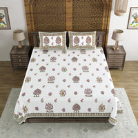 BLOCKS OF INDIA Hand Block Printed Cotton Super King Size Bedsheet(270 x 270) (Color 12)