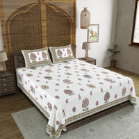 BLOCKS OF INDIA Hand Block Printed Cotton Super King Size Bedsheet(270 x 270) (Color 12)